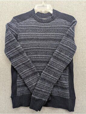 Fossil Sweater Mens Small Blue Wool Fair Isle Crewneck Knit Pullover Winter